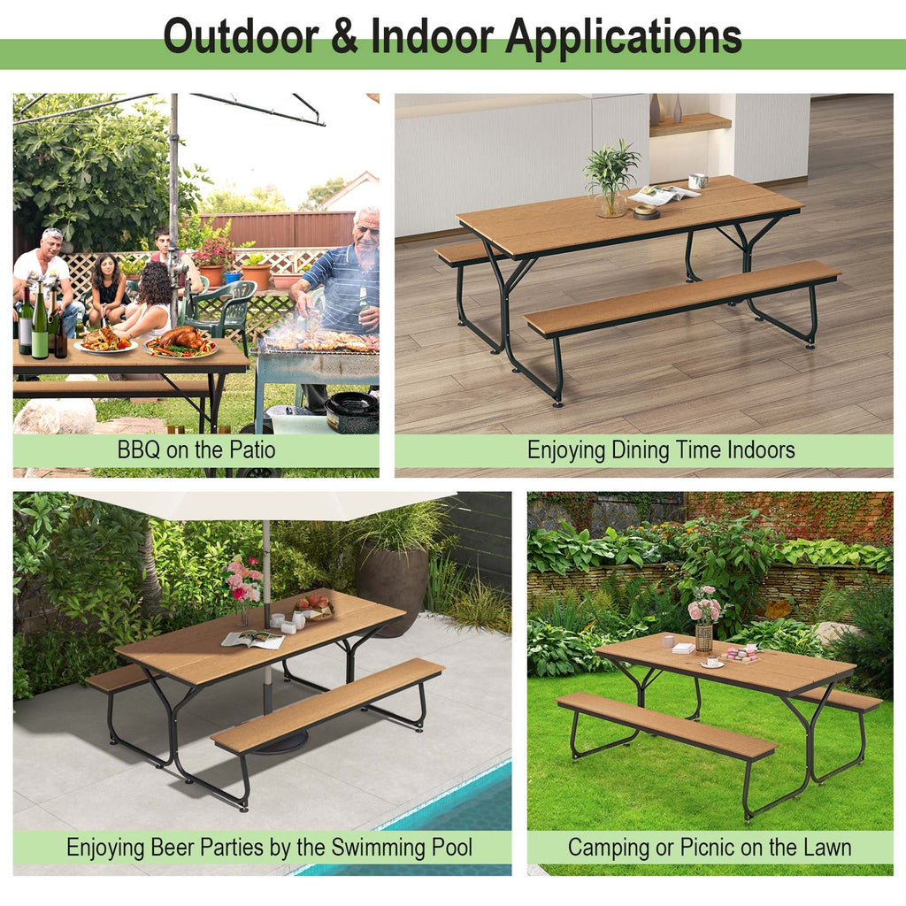Ensemble table de pique-nique et banc Costway 6 pieds en PEHD robuste pour extérieur - Voir les détails