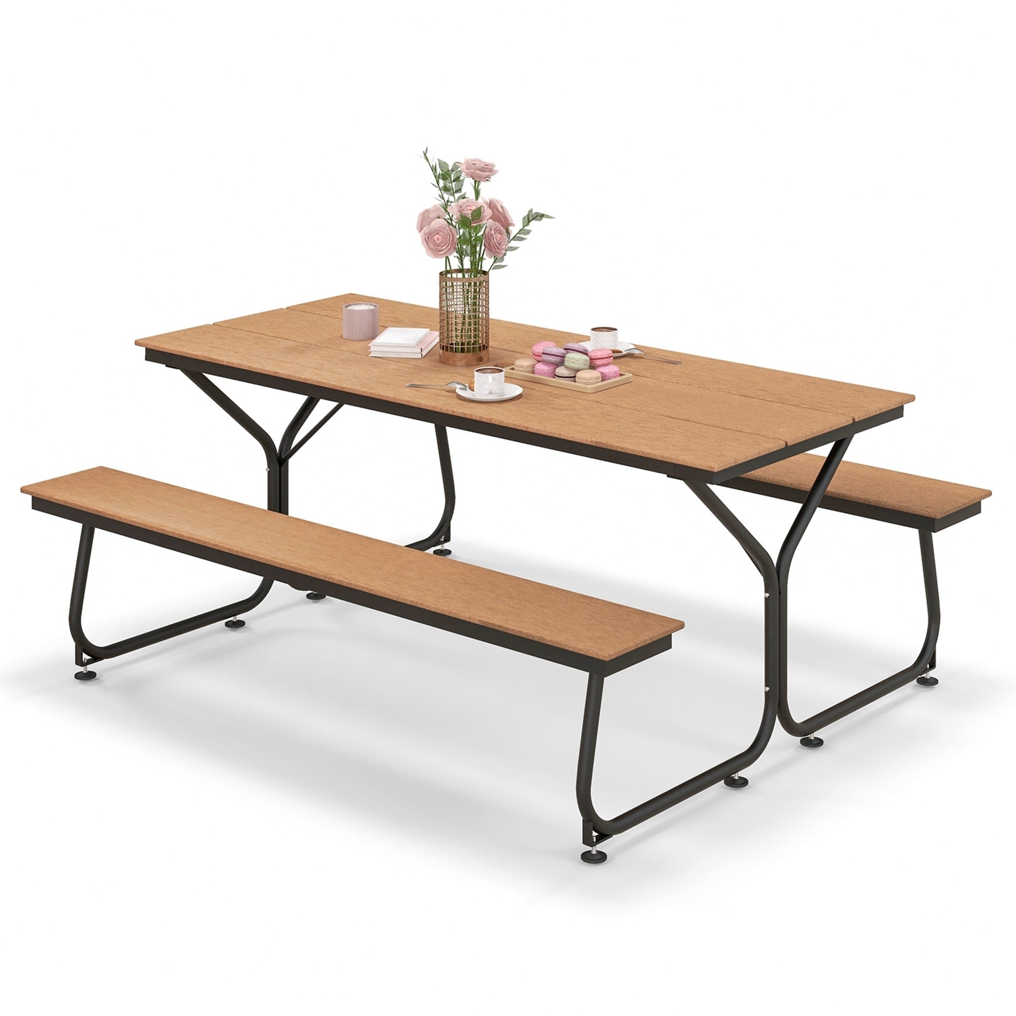 Ensemble table de pique-nique et banc Costway 6 pieds en PEHD robuste pour extérieur - Voir les détails