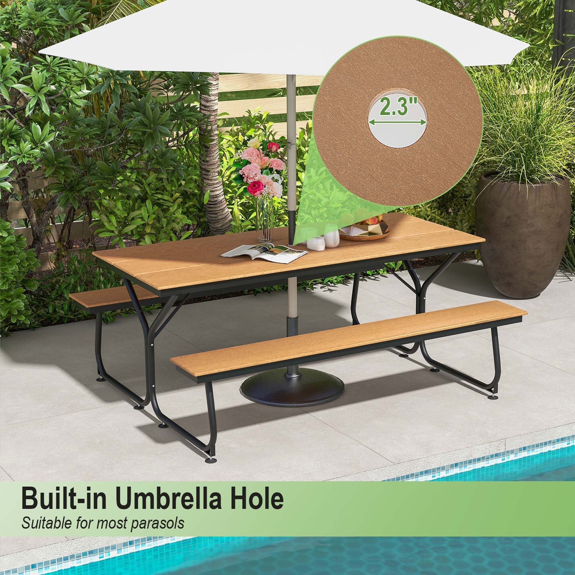 Ensemble table de pique-nique et banc Costway 6 pieds en PEHD robuste pour extérieur - Voir les détails