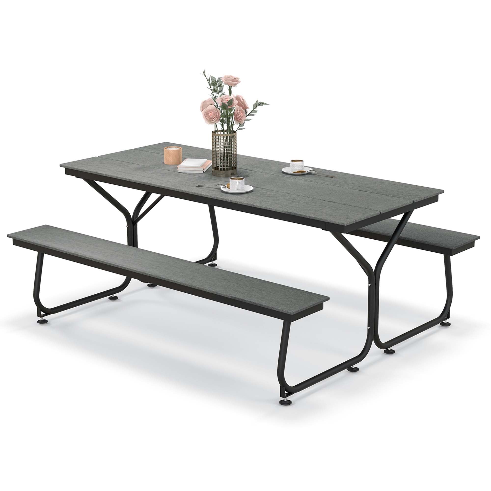 Ensemble table de pique-nique et banc Costway 6 pieds en PEHD robuste pour extérieur - Voir les détails