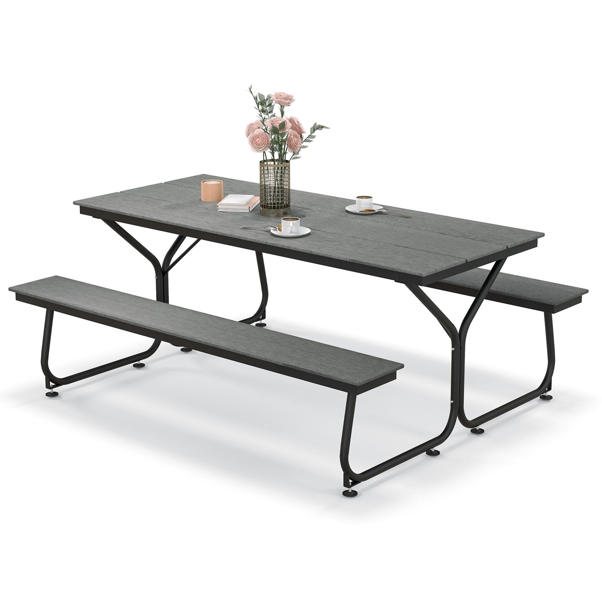 Ensemble table de pique-nique et banc Costway 6 pieds en PEHD robuste pour extérieur - Voir les détails