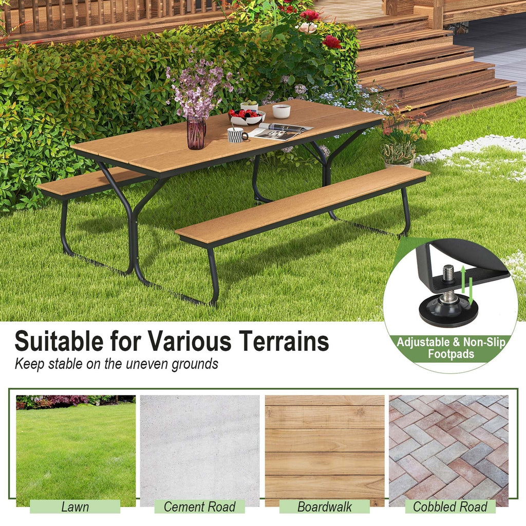 Ensemble table de pique-nique et banc Costway 6 pieds en PEHD robuste pour extérieur - Voir les détails