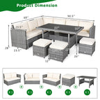 Ensemble de salle à manger en rotin Costway 7 pièces avec canapé sectionnel et pouf - Voir les détails