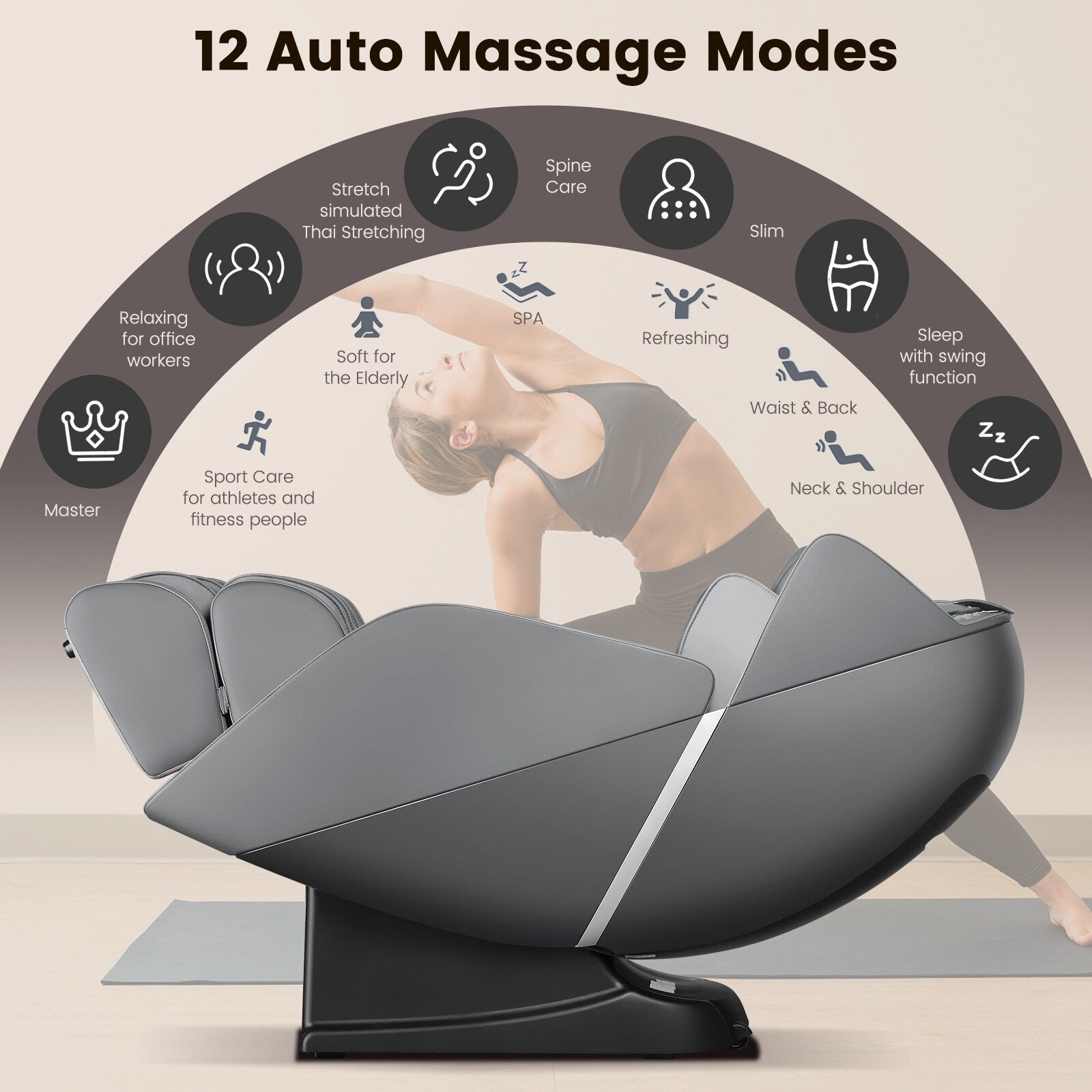 Fauteuil de massage complet Costway avec rouleau chauffant pour les pieds à commande vocale