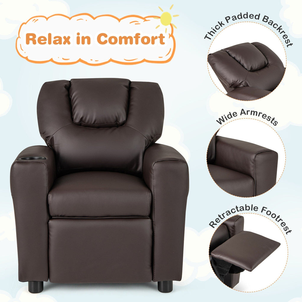 Fauteuil inclinable pour enfants Costway avec porte-gobelet et poche latérale réglable