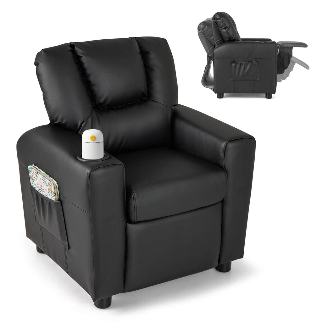 Fauteuil inclinable pour enfants Costway avec porte-gobelet et poche latérale réglable
