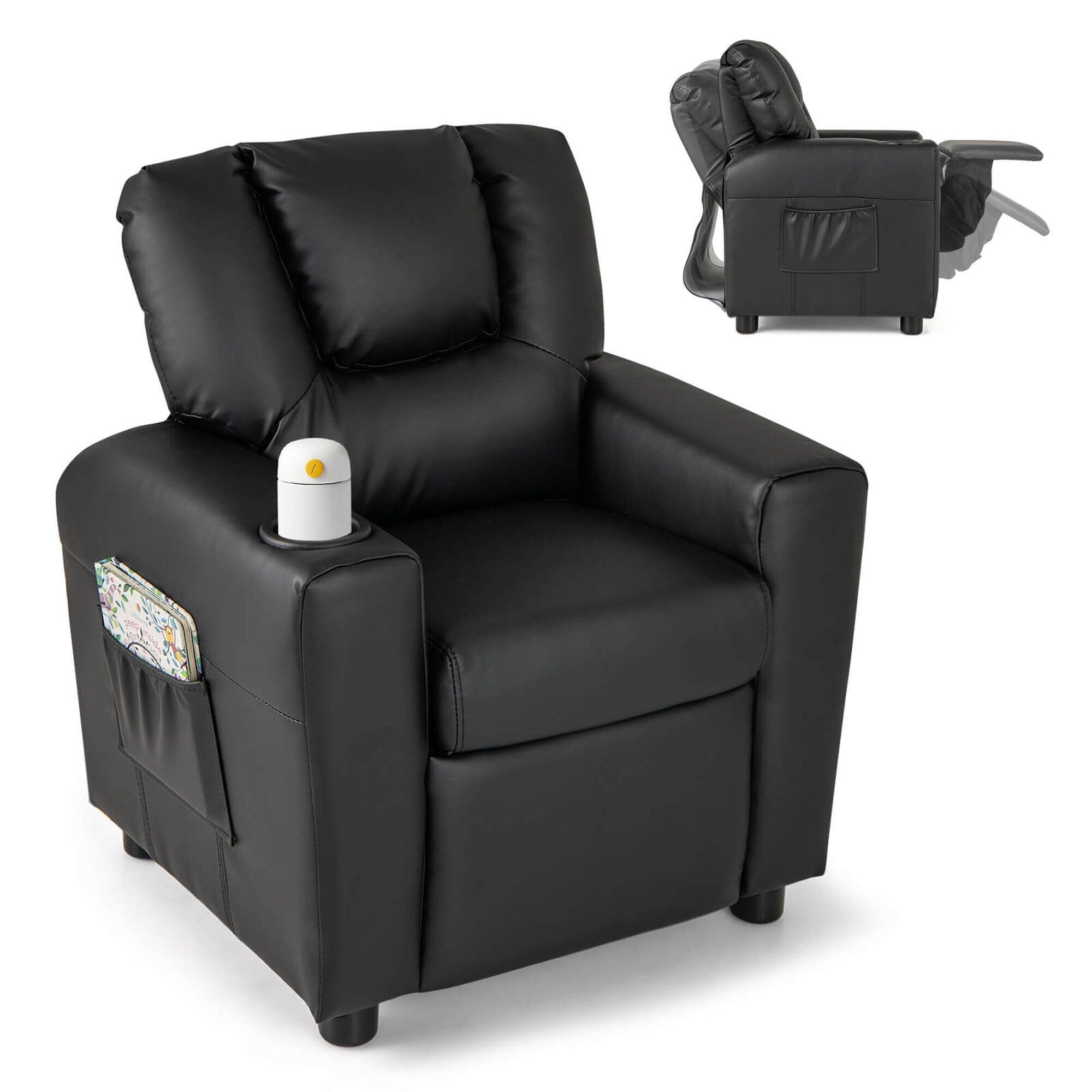 Fauteuil inclinable pour enfants Costway avec porte-gobelet et poche latérale réglable
