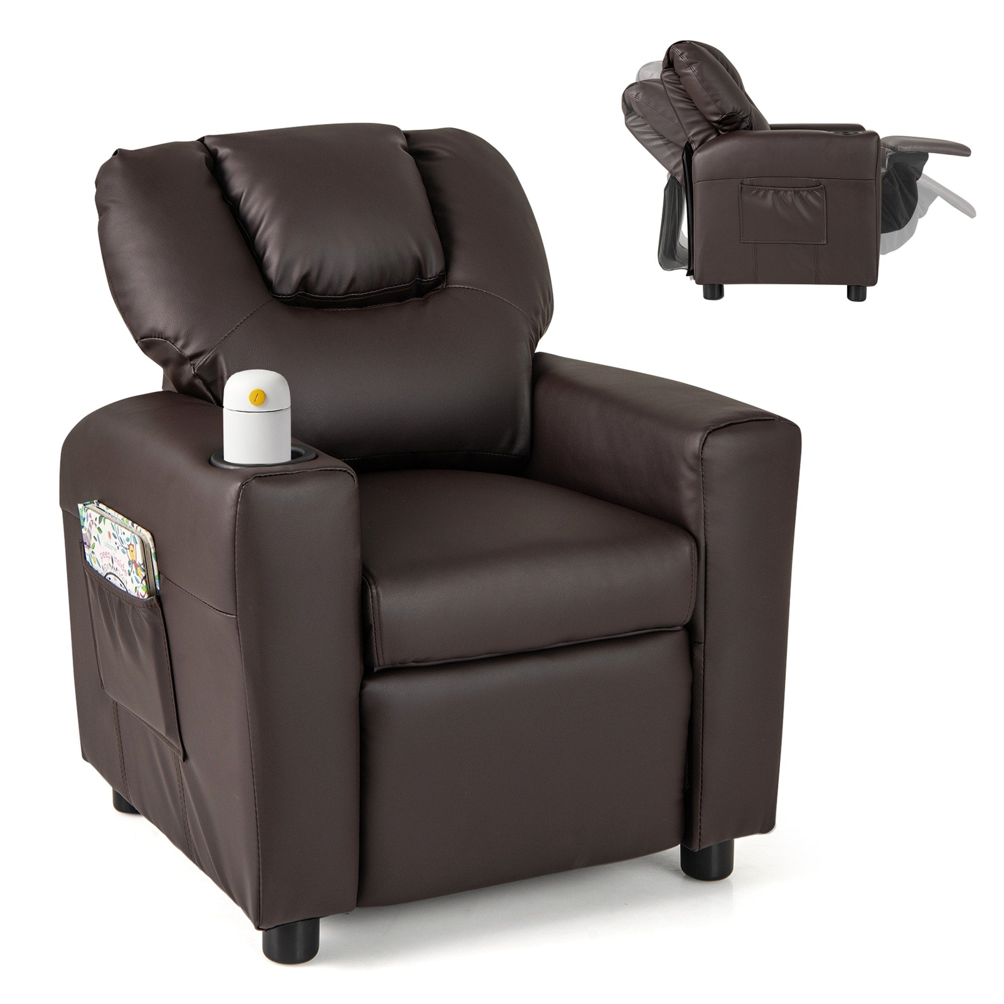 Fauteuil inclinable pour enfants Costway avec porte-gobelet et poche latérale réglable