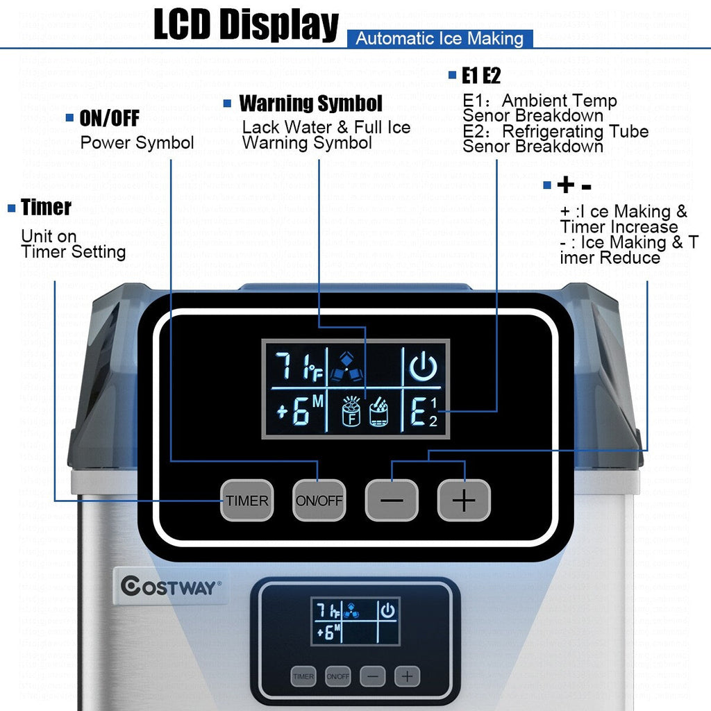Machine à glaçons de comptoir en acier inoxydable Costway 48 lb/24 h