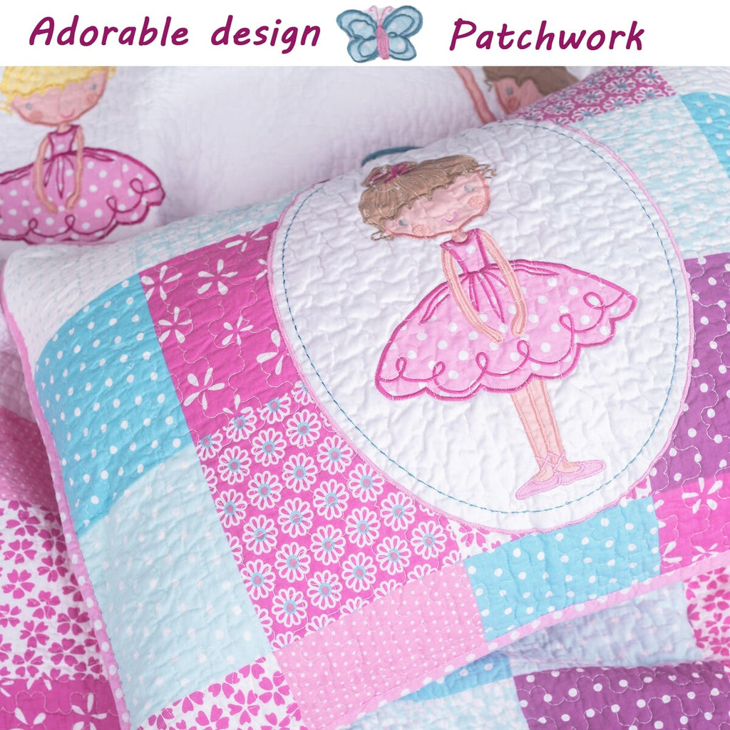 Parure de lit réversible en coton Cozy Line Ballerina Pink Girls avec oreillers décoratifs