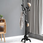 Porte-manteau autoportant en bois d'hévéa avec 8 crochets - 24,5 L x 70,87 H