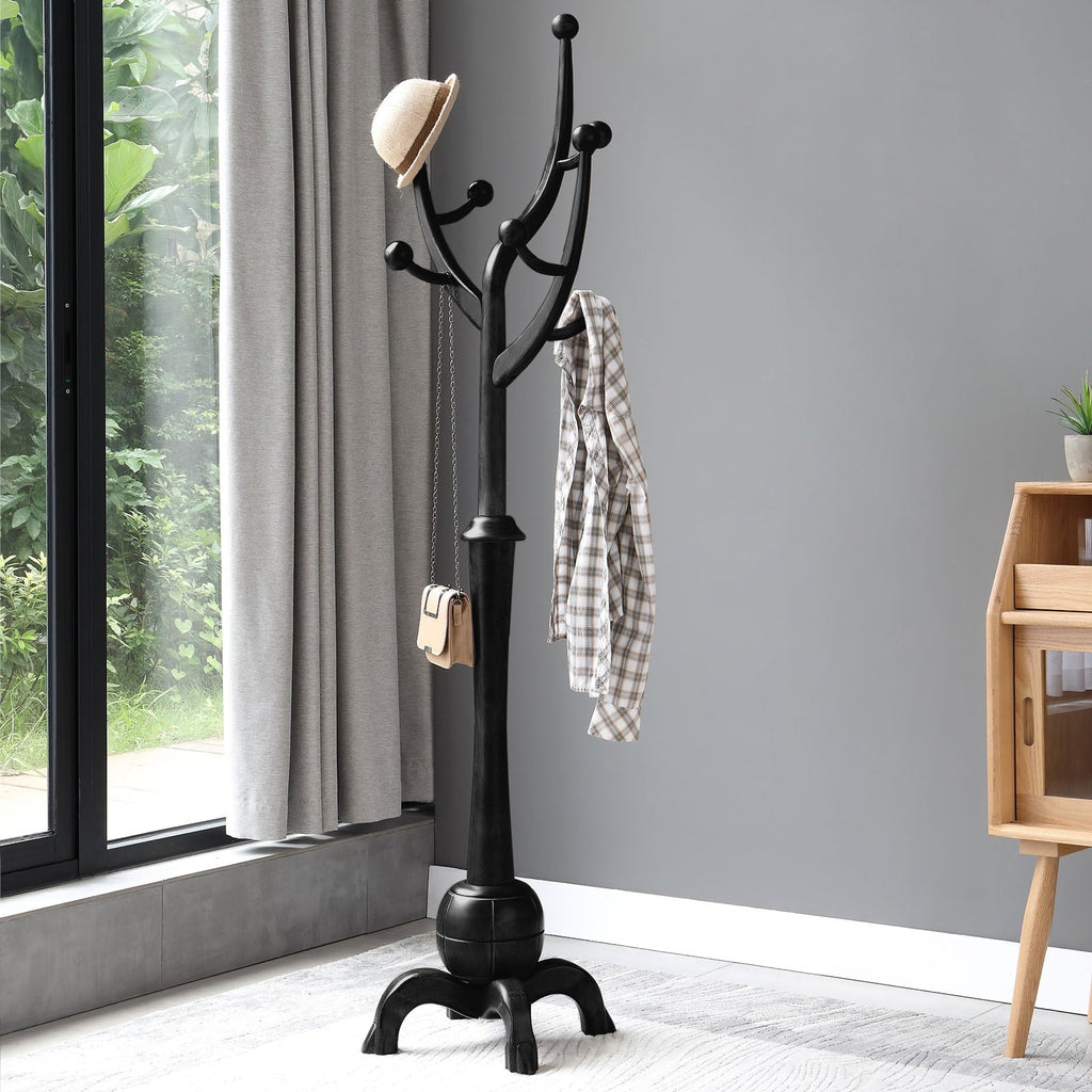 Porte-manteau autoportant en bois d'hévéa avec 8 crochets - 24,5 L x 70,87 H