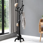 Porte-manteau autoportant en bois d'hévéa avec 8 crochets - 24,5 L x 70,87 H