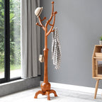Porte-manteau autoportant en bois d'hévéa avec 8 crochets - 24,5 L x 70,87 H