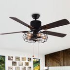 Ventilateur de plafond industriel CurveCurio Farmhouse noir à 5 lumières avec éclairage, télécommande et chaîne de traction 42-48-52 pouces