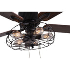 Ventilateur de plafond industriel CurveCurio Farmhouse noir à 5 lumières avec éclairage, télécommande et chaîne de traction 42-48-52 pouces