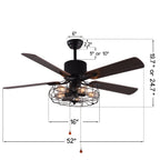 Ventilateur de plafond industriel CurveCurio Farmhouse noir à 5 lumières avec éclairage, télécommande et chaîne de traction 42-48-52 pouces