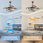 Ventilateur de plafond rétractable Cusp Barn 42 avec lumières et télécommande DIY Forme Fandelier Moderne Silencieux Moteur CC Plafonnier LED
