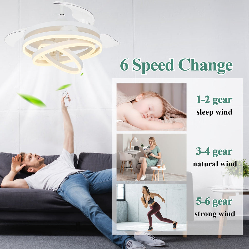 Ventilateur de plafond rétractable Cusp Barn 42 avec lumières et télécommande DIY Forme Fandelier Moderne Silencieux Moteur CC Plafonnier LED