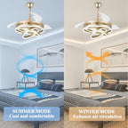 Ventilateur de plafond rétractable Cusp Barn 42 avec lumières et télécommande DIY Forme Fandelier Moderne Silencieux Moteur CC Plafonnier LED