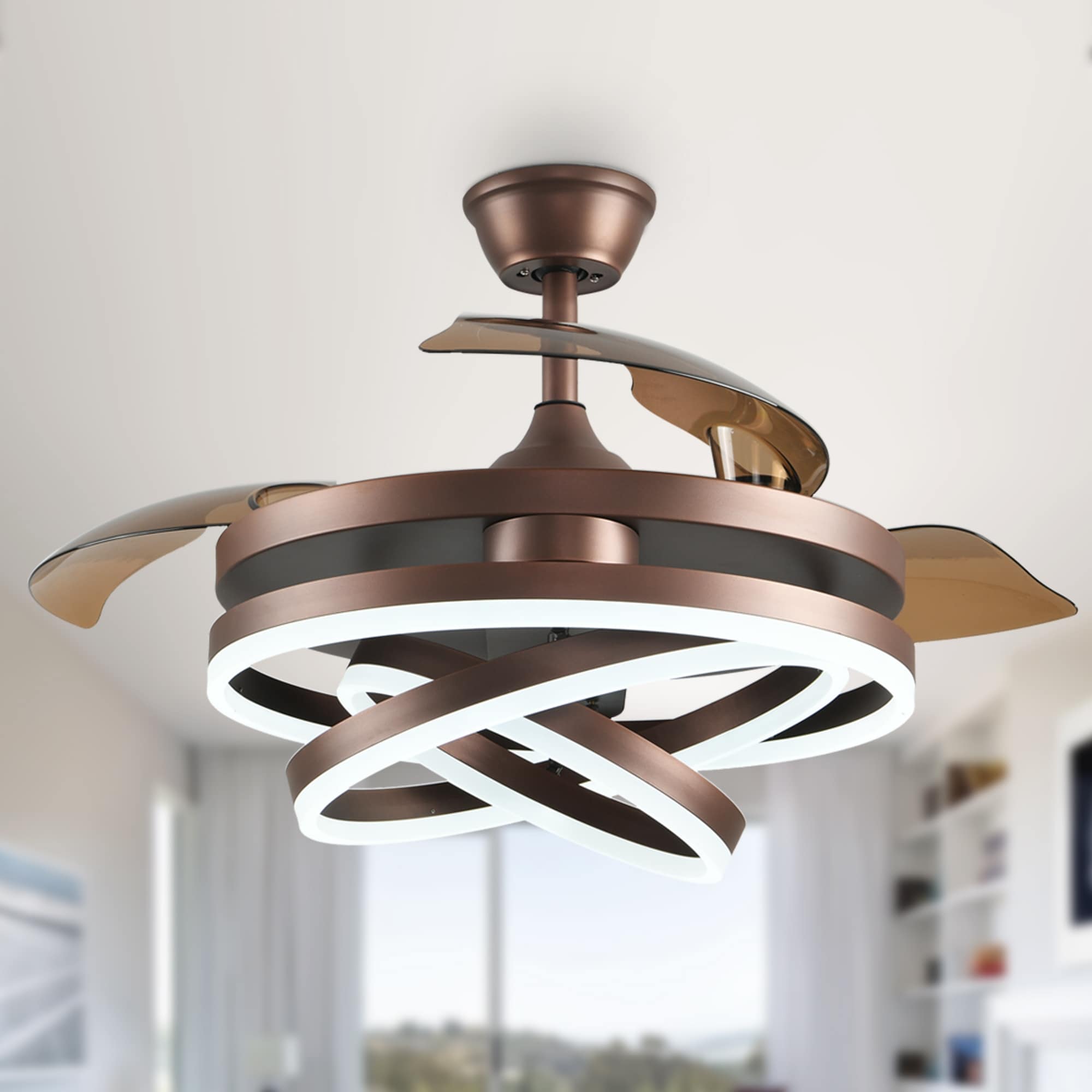Ventilateur de plafond rétractable Cusp Barn 42 avec lumières et télécommande DIY Forme Fandelier Moderne Silencieux Moteur CC Plafonnier LED