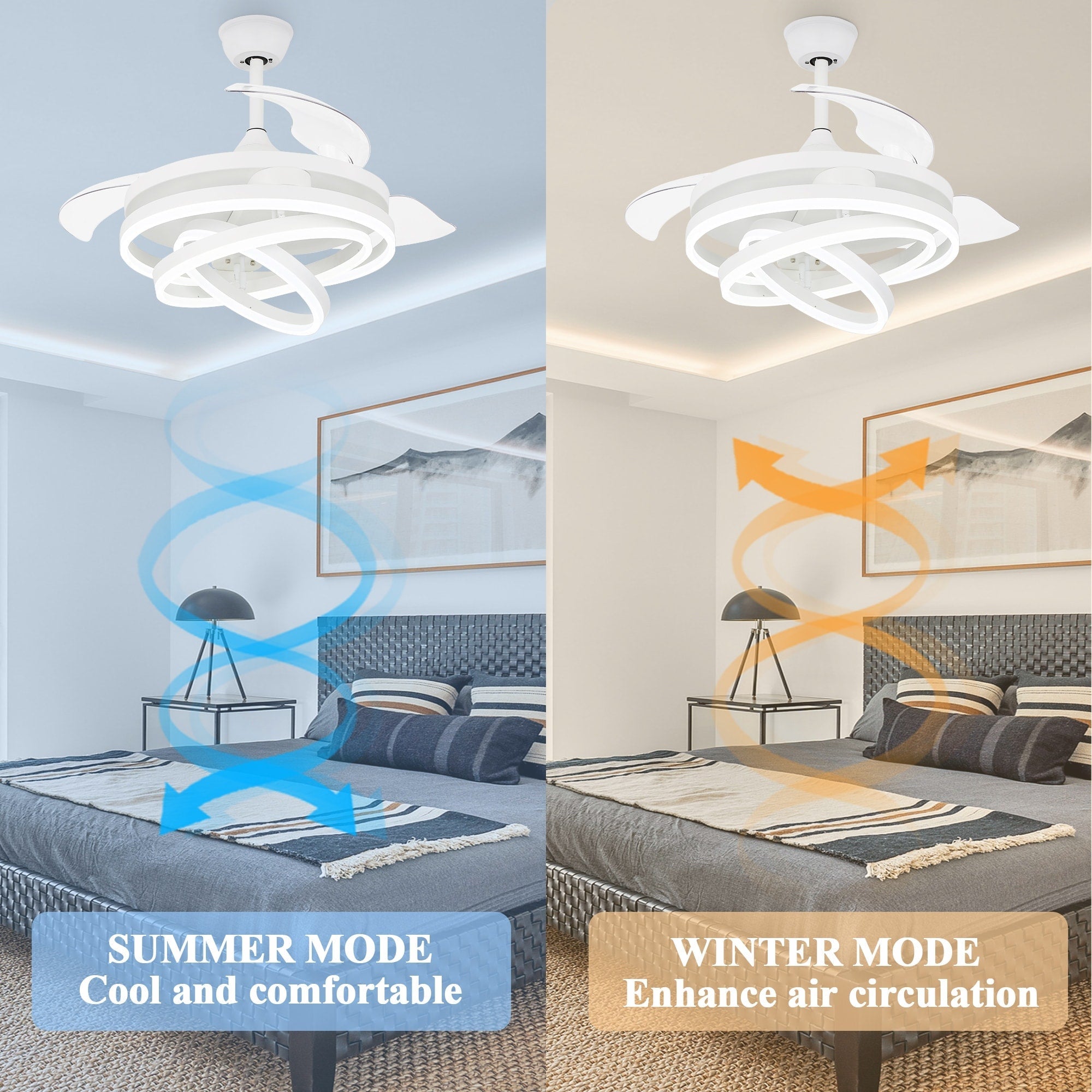 Ventilateur de plafond rétractable Cusp Barn 42 avec lumières et télécommande DIY Forme Fandelier Moderne Silencieux Moteur CC Plafonnier LED