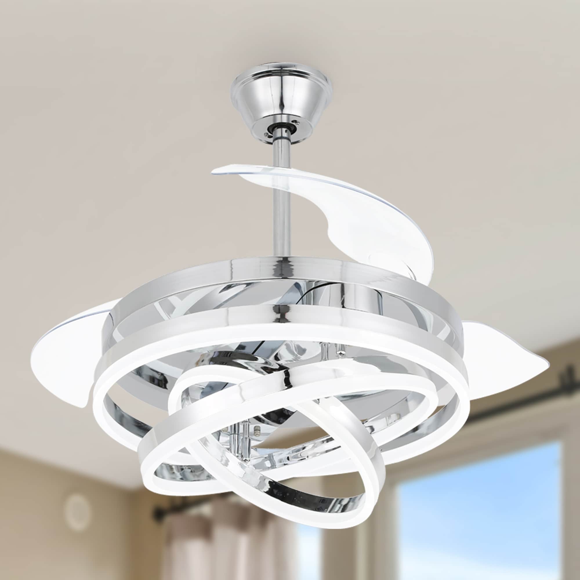Ventilateur de plafond rétractable Cusp Barn 42 avec lumières et télécommande DIY Forme Fandelier Moderne Silencieux Moteur CC Plafonnier LED