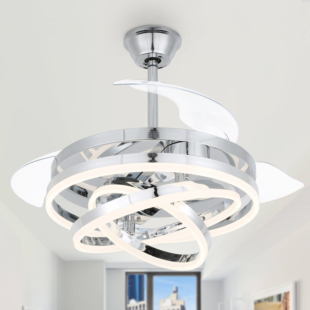 Ventilateur de plafond rétractable Cusp Barn 42 avec lumières et télécommande DIY Forme Fandelier Moderne Silencieux Moteur CC Plafonnier LED