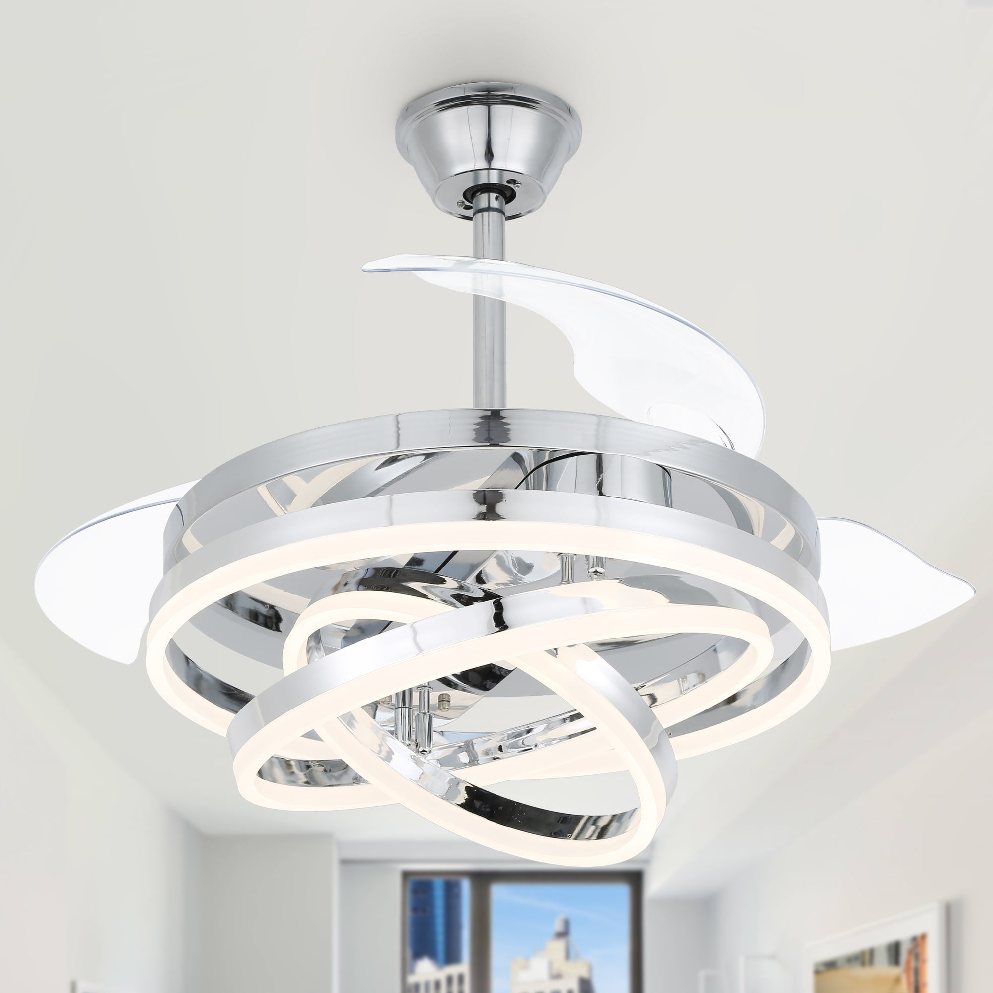 Ventilateur de plafond rétractable Cusp Barn 42 avec lumières et télécommande DIY Forme Fandelier Moderne Silencieux Moteur CC Plafonnier LED