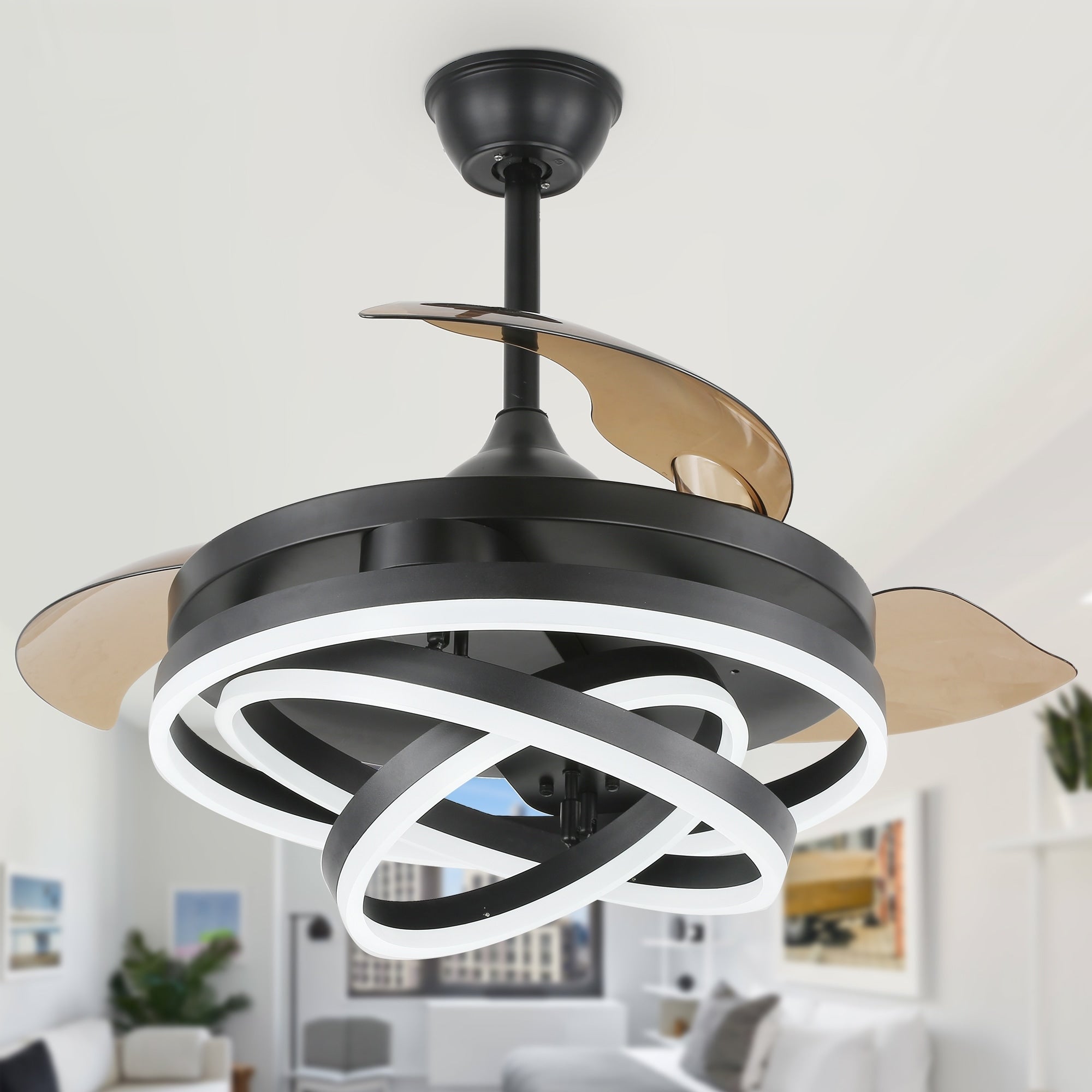 Ventilateur de plafond rétractable Cusp Barn 42 avec lumières et télécommande DIY Forme Fandelier Moderne Silencieux Moteur CC Plafonnier LED