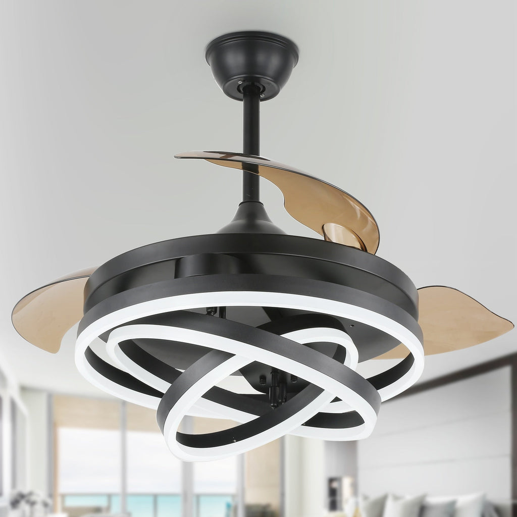 Ventilateur de plafond rétractable Cusp Barn 42 avec lumières et télécommande DIY Forme Fandelier Moderne Silencieux Moteur CC Plafonnier LED