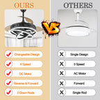 Ventilateur de plafond rétractable Cusp Barn 42 avec lumières et télécommande DIY Forme Fandelier Moderne Silencieux Moteur CC Plafonnier LED