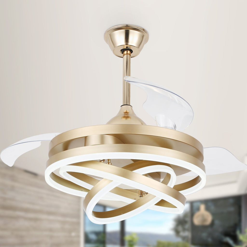 Ventilateur de plafond rétractable Cusp Barn 42 avec lumières et télécommande DIY Forme Fandelier Moderne Silencieux Moteur CC Plafonnier LED