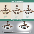 Ventilateur de plafond rétractable Cusp Barn 42 avec lumières et télécommande DIY Forme Fandelier Moderne Silencieux Moteur CC Plafonnier LED