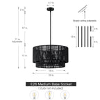 Lustre tambour en rotin noir à 4 lumières Cynthia - 22 po de largeur