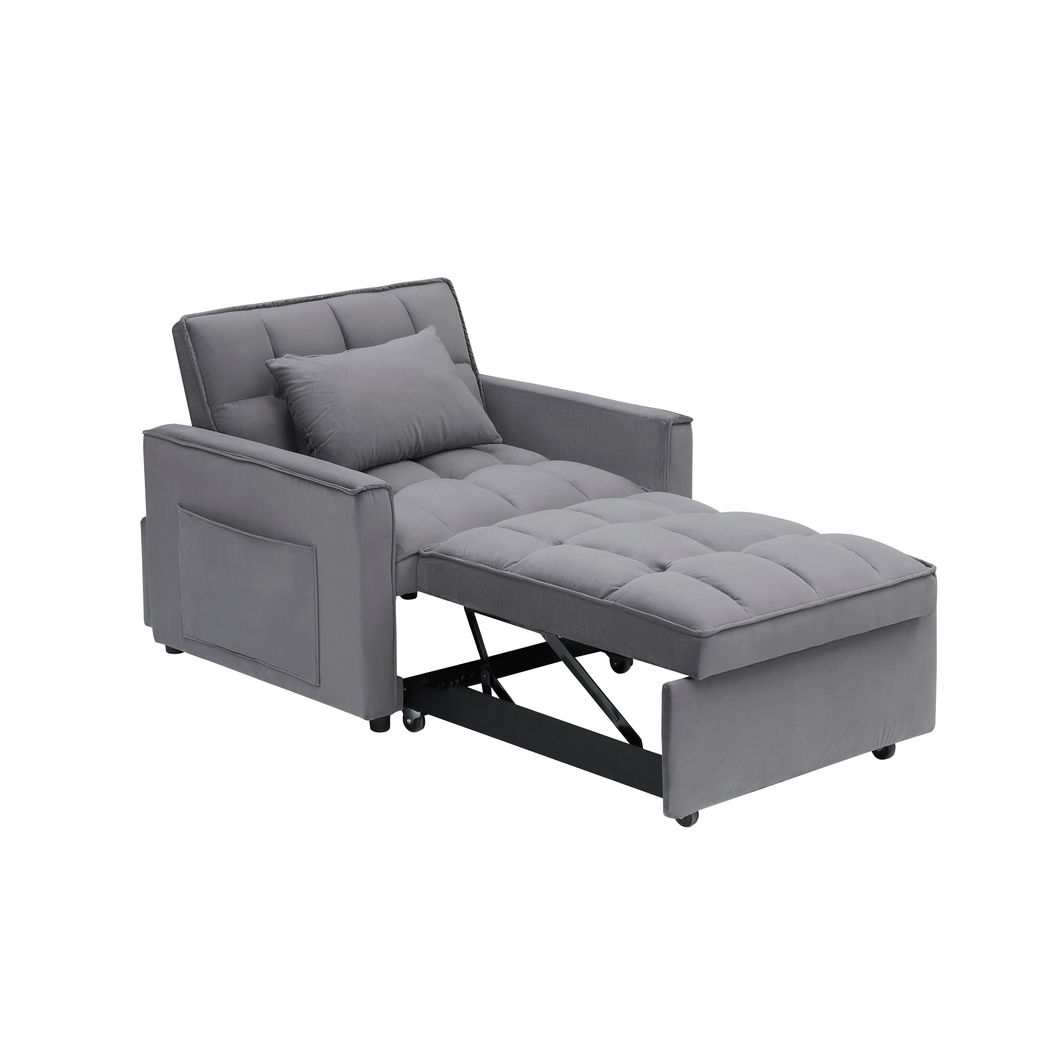 Canapé-lit convertible 3 en 1 gris foncé moderne 70,86 avec dossier réglable et roulettes pour salon