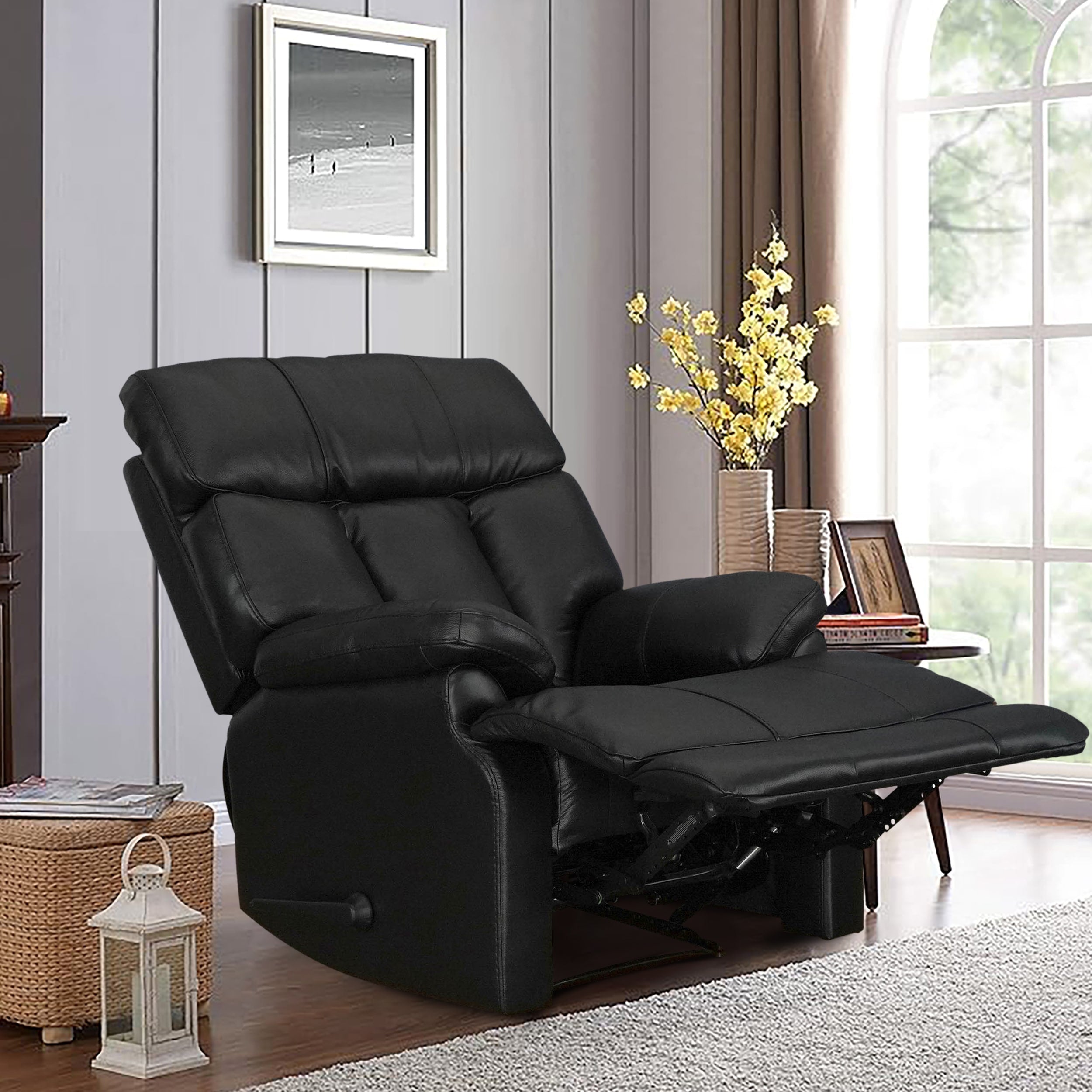 Fauteuil inclinable manuel extensible avec repose-pieds en cuir véritable marron de qualité supérieure Davin