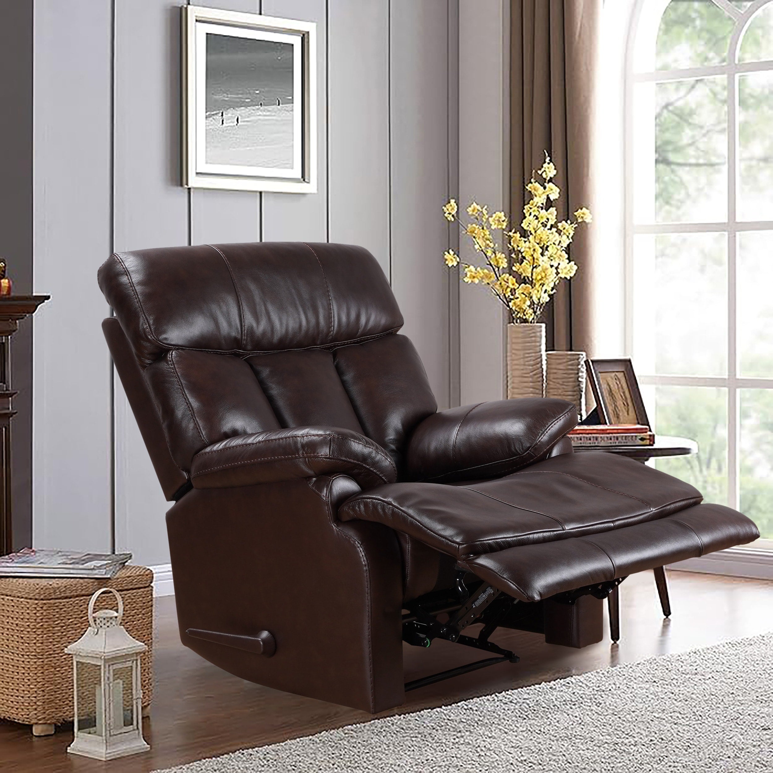 Fauteuil inclinable manuel extensible avec repose-pieds en cuir véritable marron de qualité supérieure Davin