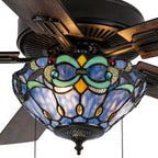Ventilateur de plafond télécommandé à 3 lumières, 52 pouces, bronze huilé et vitrail, Della River of Goods