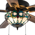 Ventilateur de plafond télécommandé à 3 lumières, 52 pouces, bronze huilé et vitrail, Della River of Goods