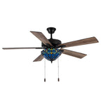 Ventilateur de plafond télécommandé à 3 lumières, 52 pouces, bronze huilé et vitrail, Della River of Goods