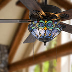 Ventilateur de plafond télécommandé à 3 lumières, 52 pouces, bronze huilé et vitrail, Della River of Goods