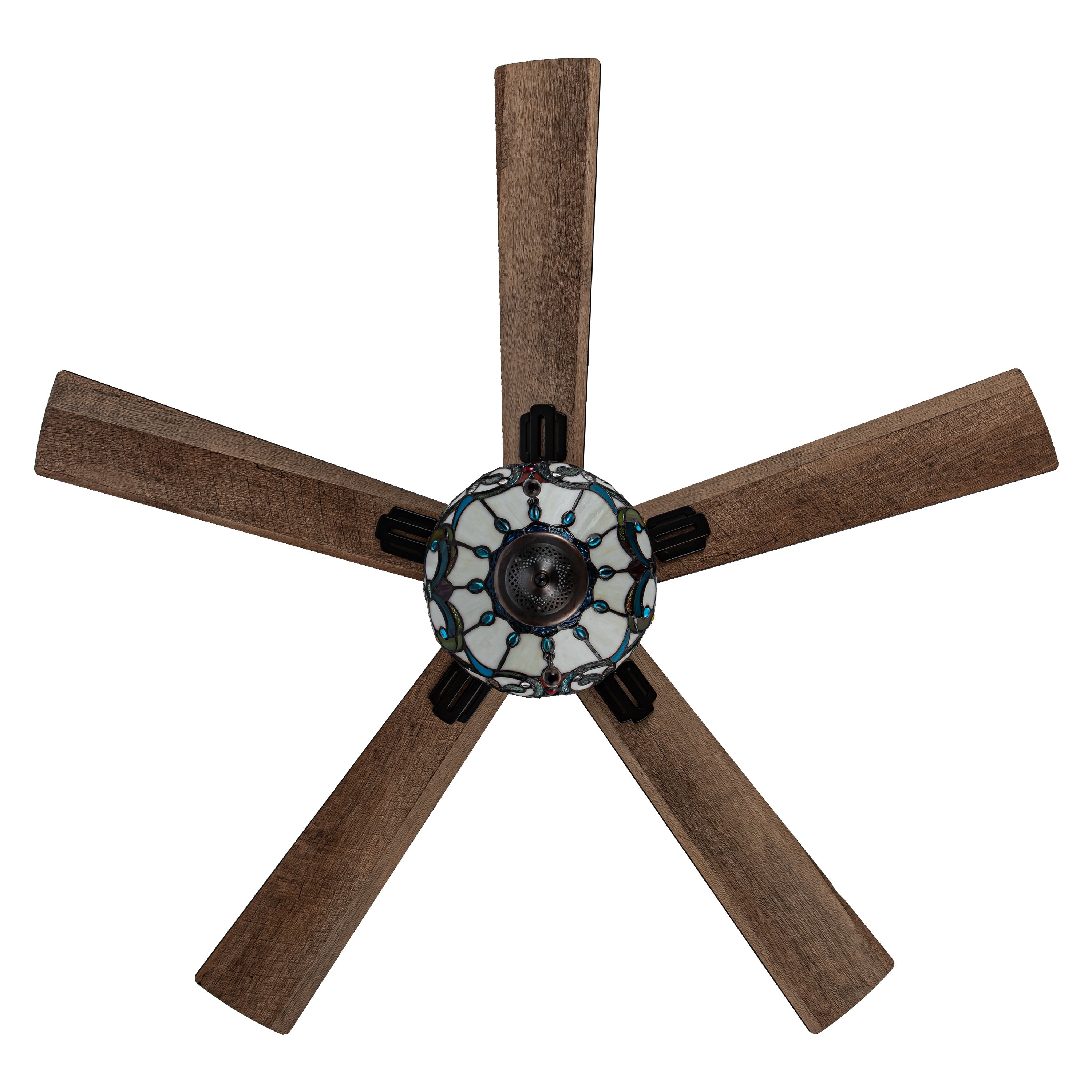 Ventilateur de plafond télécommandé à 3 lumières, 52 pouces, bronze huilé et vitrail, Della River of Goods