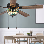Ventilateur de plafond télécommandé à 3 lumières, 52 pouces, bronze huilé et vitrail, Della River of Goods