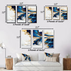 Impression sur toile encadrée Designart, motif géométrique moderne, forme géométrique abstraite, marbre doré et bleu III - 3 panneaux