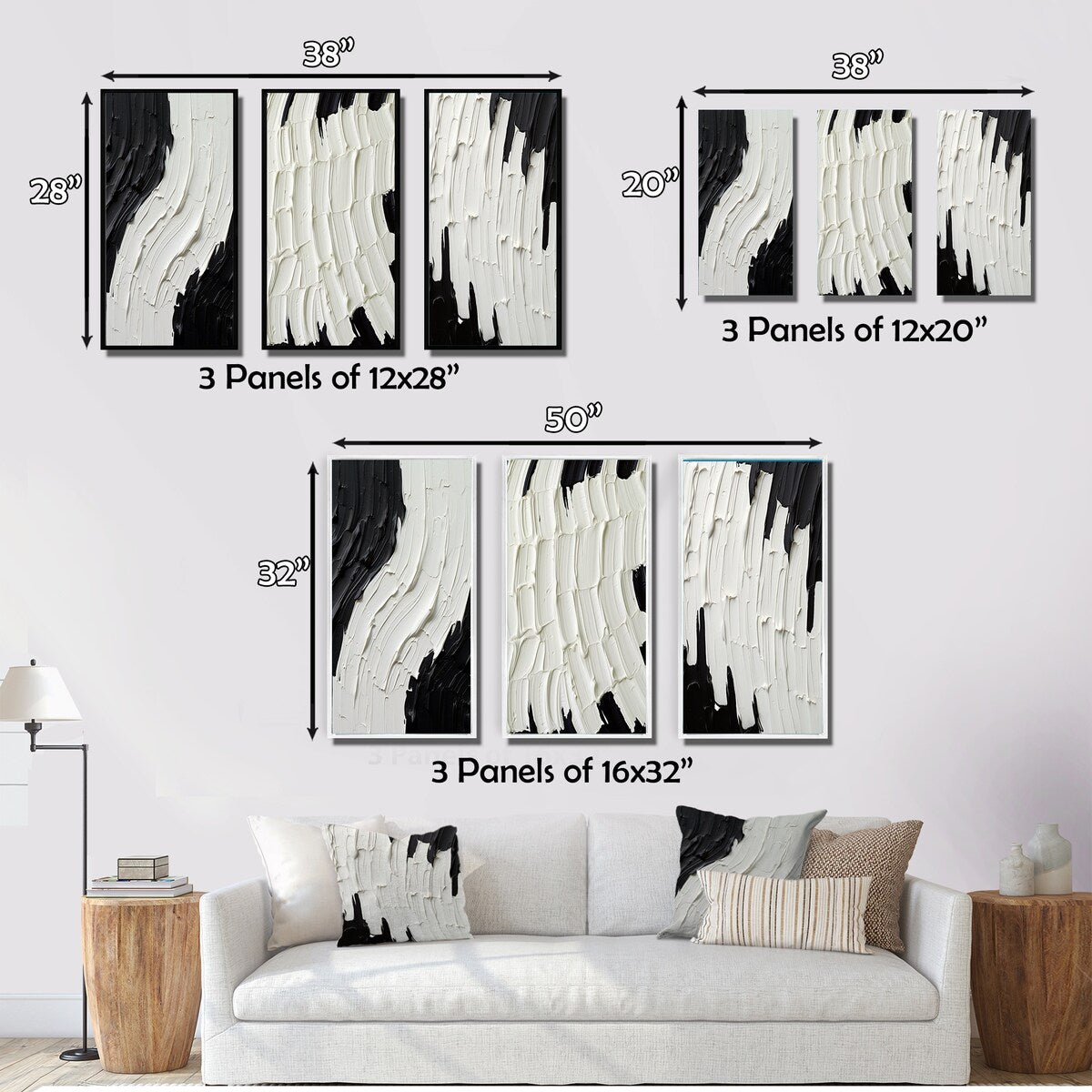 Designart Momentary Spirit Noir et Blanc Abstrait II Peinture Abstraite Cadre Galerie Murale Ensemble De 3 Pour La Décoration Intérieure