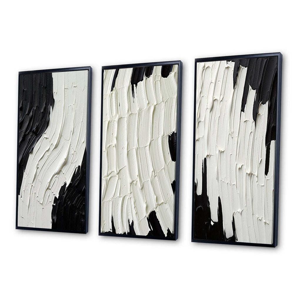 Designart Momentary Spirit Noir et Blanc Abstrait II Peinture Abstraite Cadre Galerie Murale Ensemble De 3 Pour La Décoration Intérieure