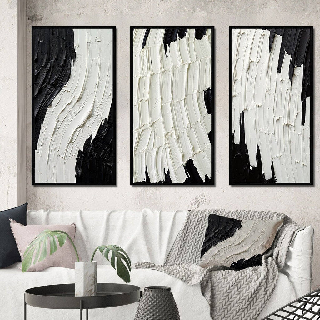 Designart Momentary Spirit Noir et Blanc Abstrait II Peinture Abstraite Cadre Galerie Murale Ensemble De 3 Pour La Décoration Intérieure