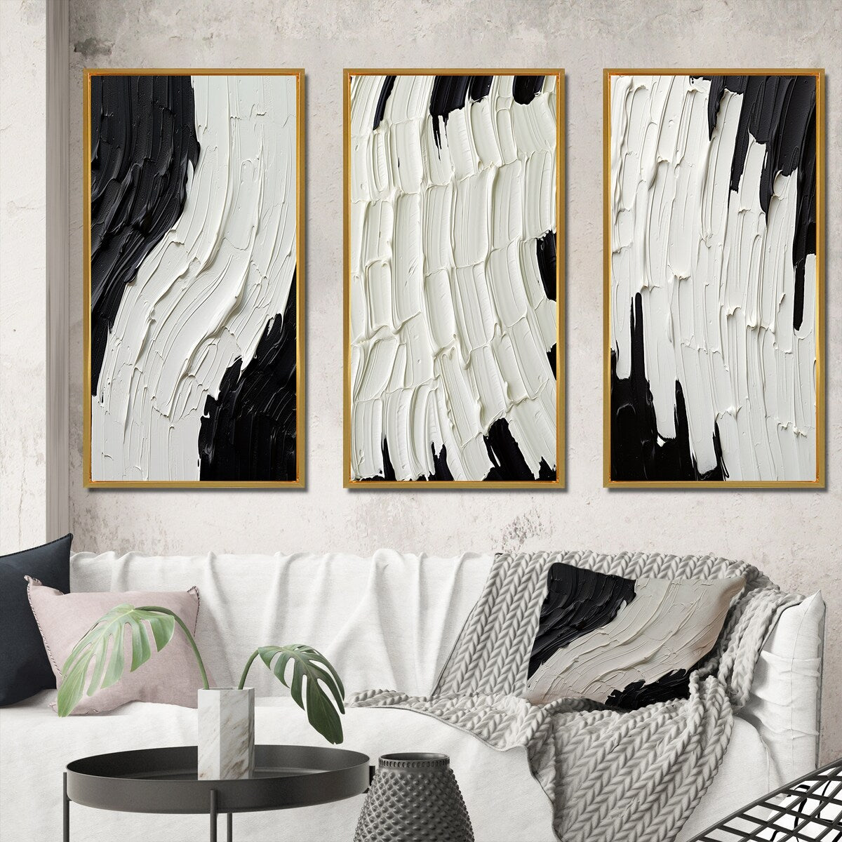 Designart Momentary Spirit Noir et Blanc Abstrait II Peinture Abstraite Cadre Galerie Murale Ensemble De 3 Pour La Décoration Intérieure