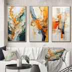 Lot de 3 œuvres d'art murales abstraites encadrées Designart orange et blanc, abstraction organique, pour décoration de salon
